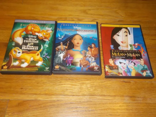 The Fox & the Hound 1 & 2 / Mulan 1 & 2 / Pocahontas 1 & 2 DVD LOT  6 MOVIES