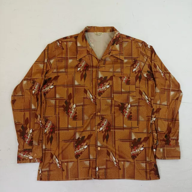 woodwards button up shirt Vintage XL funky 70s rare art design geometric