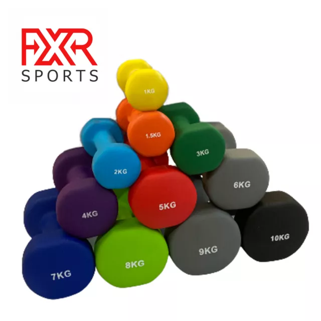 FXR Sports Pair Neoprene Dumbbells Aerobic Weight Fitness Training 0.5kg - 10kg