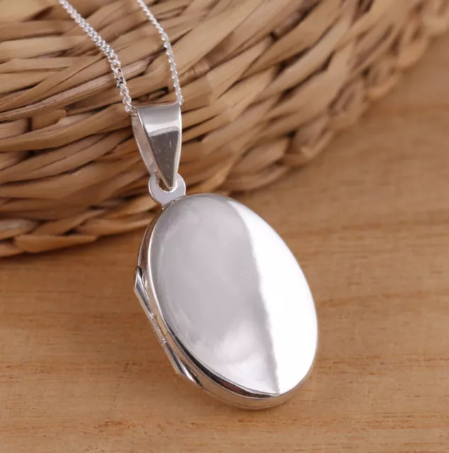 Solid 925 Sterling Silver Oval Photo Locket Pendant Necklace Chain Gift Boxed