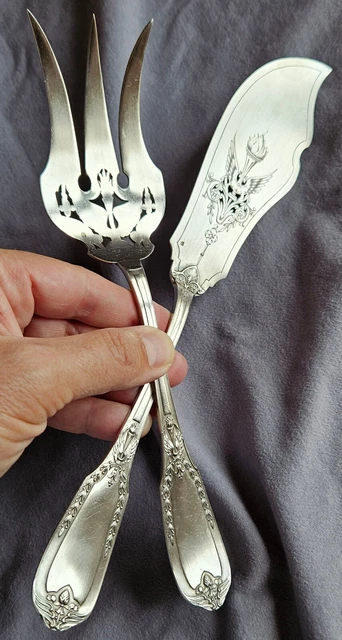 Ensemble De Couverts à Poisson Ancien - Manche Argent Fourré, Style Louis XV