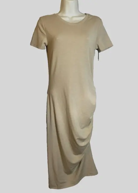 Treasure & Bond Bodycon Dress Womens X-Small Beige Ruched Side Stretch NWT