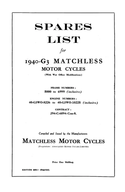 (0704) 1940 Matchless W.D. Model 40-G3WO parts book