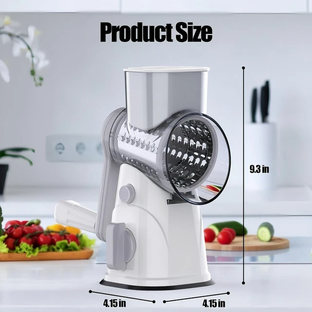 ROTARY DRUM GRATER Vegetable Slicer 3 Blades Safe Food Grade Easy Clean ...