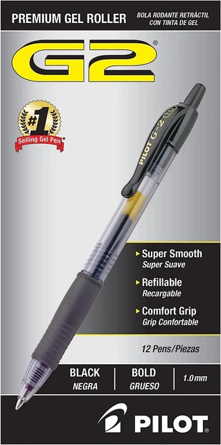 PILOT G2 Refillable Retractable Rolling Ball Gel Pens, Bold Point Black 5 Pack