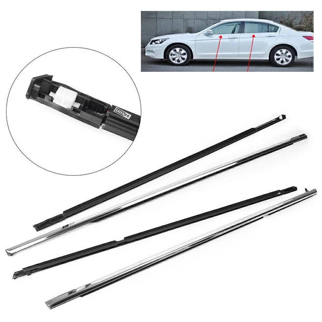 4x Chrome Car Window Moulding Trim Weatherstrips Seal For Honda Accord 2003-2007
