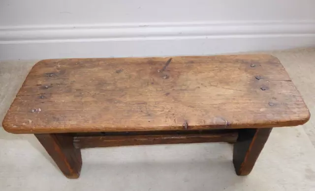 Antique early Victorian country stool,  rustic  bench, footstool, farmhouse