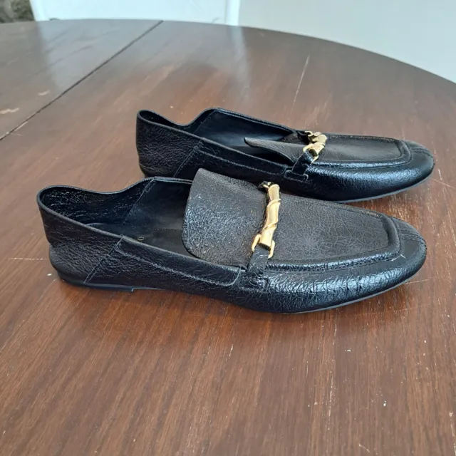 NEW VINCE CAMUTO Black Faux Pebbled Leather Loafers With Gold Detail Size 8 1/2