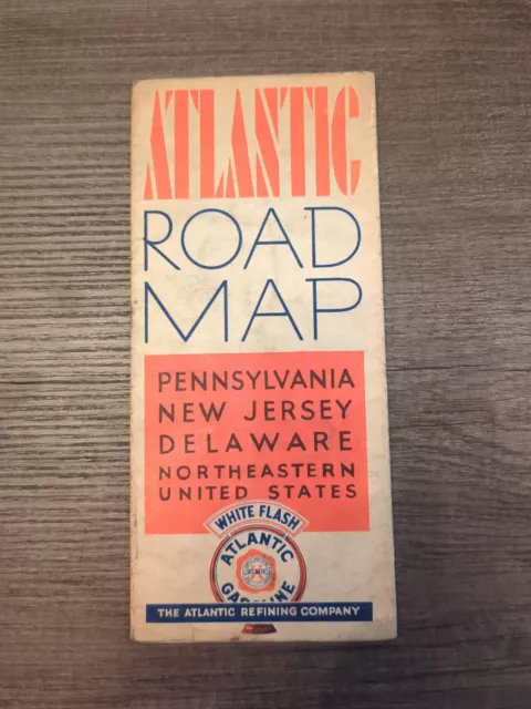 Pennsylvania New Jersey Delaware NE Road Map by Atlantic White Flash Plus 1931