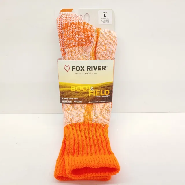 Fox River Wick Dry Outlander Crew Sock HW Size L Men's 9-11.5 Orange 7586 USA