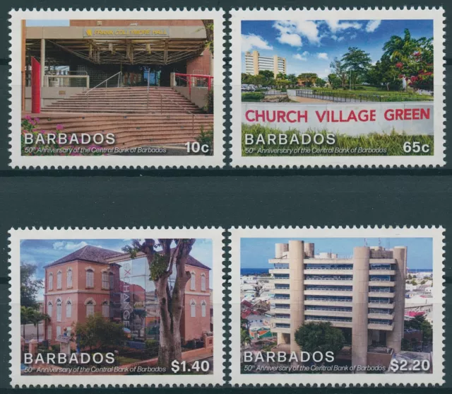 Francobolli Barbados 2023 nuovi di zecca banca centrale 50° anniversario architettura set 4 V