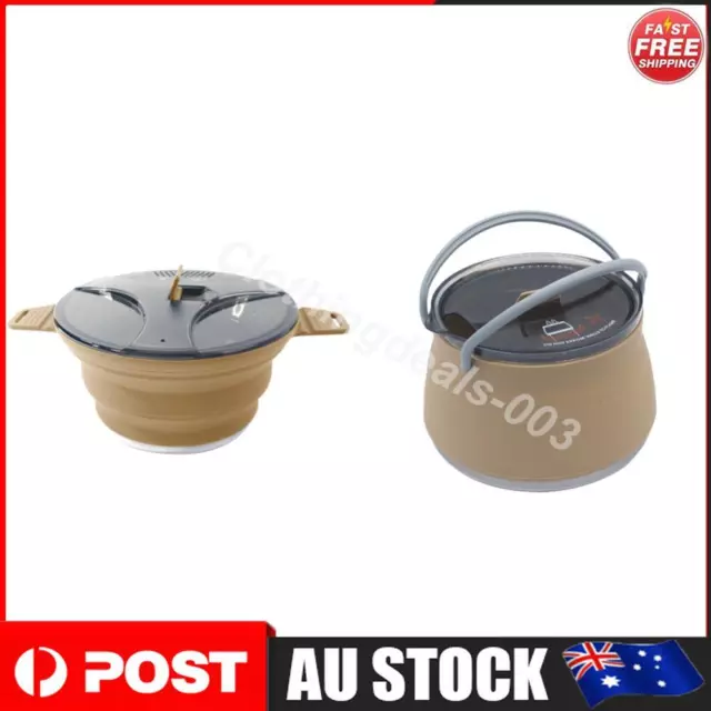 Foldable Portable Camping Cooker Pot Silicone Outdoor Kettle Cookware (Khaki)