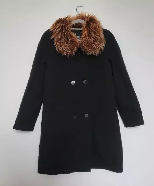 SUI  by ANNA SUI BLACK COAT SHAGGY FUR COLLAR SIZE 42 ITALY 10 12 UK VINTAGE