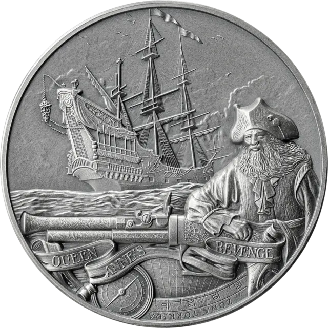 2023 Barbados Captains of Fortune Queen Anne's Revenge 2oz Silver Antiqued Coin