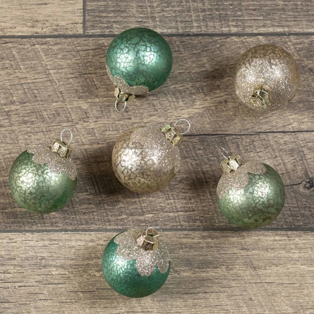 Ragon House Mercury Glass Ornaments, Set of 6 in Greens and Golds, 2 inch diam