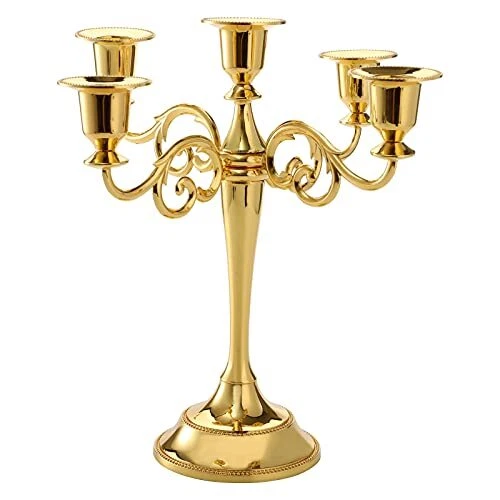 Gold 5 Arms Candelabra, 10.4 Inch Metal Tall Candelabra Candle Holder ...