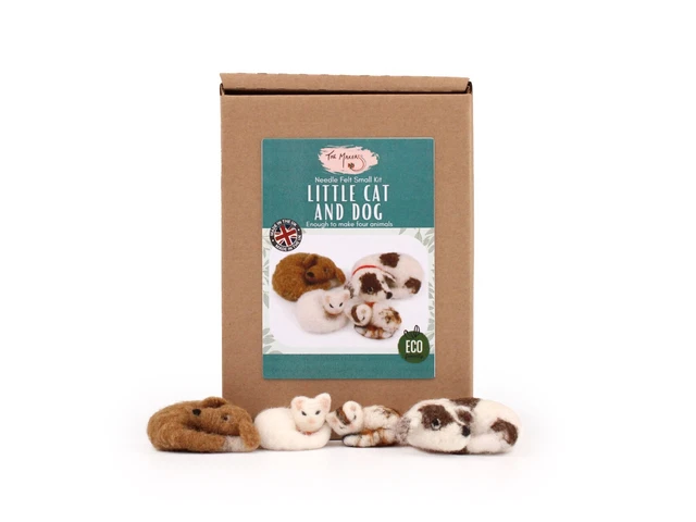 Kit de fieltro con aguja para gato y perro pequeño - hace 2 gatos y 2 perros