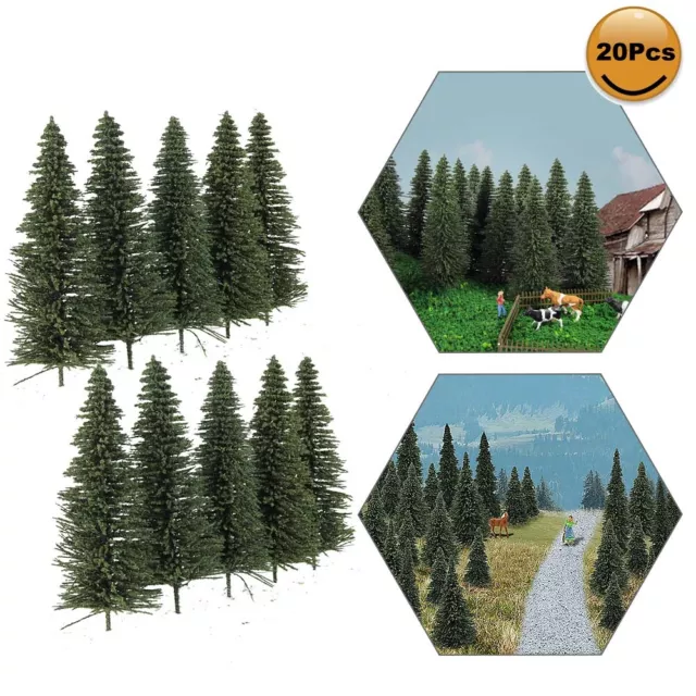20pcs Model Pine Trees 10cm Deep Green Pines For OO Scale Model Railroad Layout