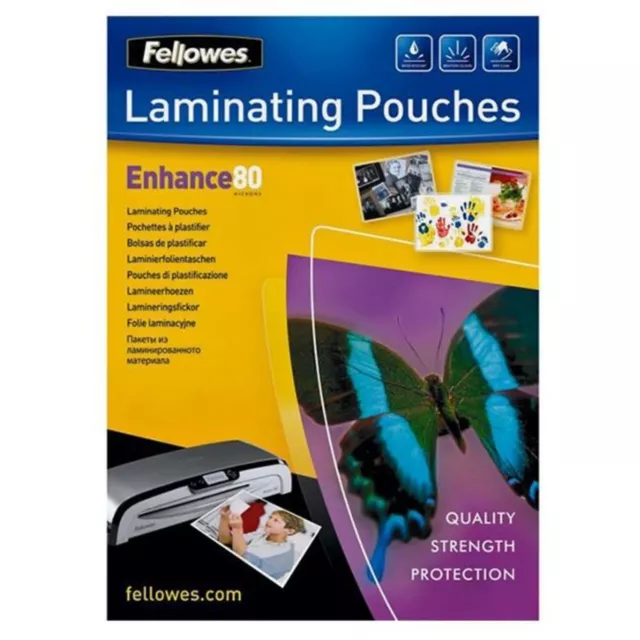 Fellowes A4 Enhance Laminating Pouches 80 Microns Water Resistant Pack Of 25