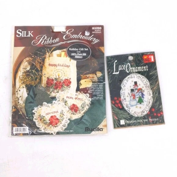 Bucilla Cinta de Seda Bordado Navidad Regalo Set Bolsa de Navidad 2 Bolsas Kit NUEVO