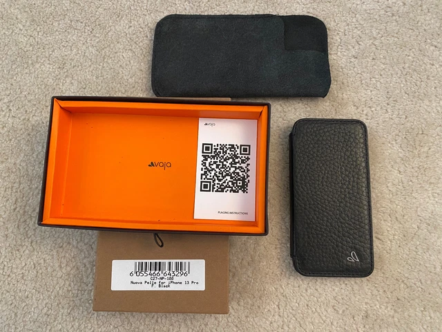 VAJA iPHONE 13 PRO PHONE CASE BLACK LEATHER NUOVA PELLE C27-NP-100