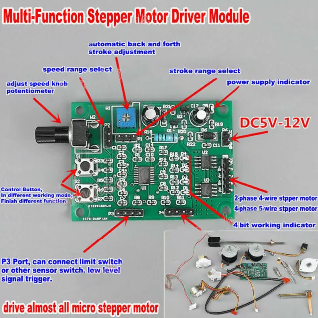 2-PHASE & 4-Phase 5-Wire Stepper Motor DC 5v-12v Driver Board Speed Controller