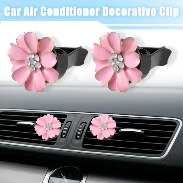 2pcs Car Flower Shape Clips for Air Conditioner Outlet Vent Decorations Pink