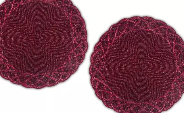 Beaded Valentines Tablemats Set Of 2 Placemats Designer Charger Plate 13X13 Inch