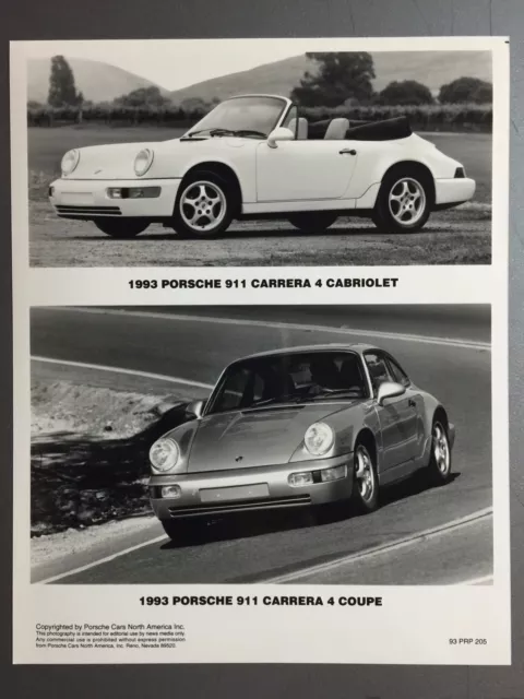 1993 Porsche 911 Carrera 4 Coupe & Cabriolet PCNA Issued Press Photo RARE!! L@@K