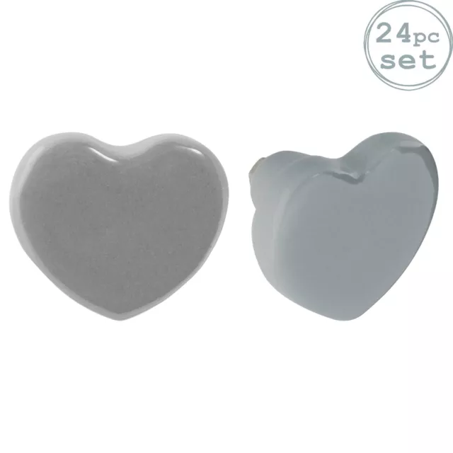 24x Gris 4cm Cœur Céramique Boutons de Tiroir Cuisine Armoire Poignées de Porte