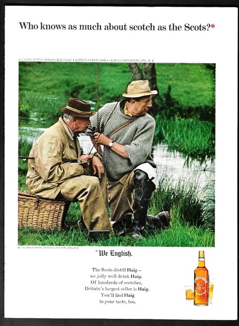 1965 Haig & Haig Scotch Fisherman By The River Churn Cheltenham England Print Ad