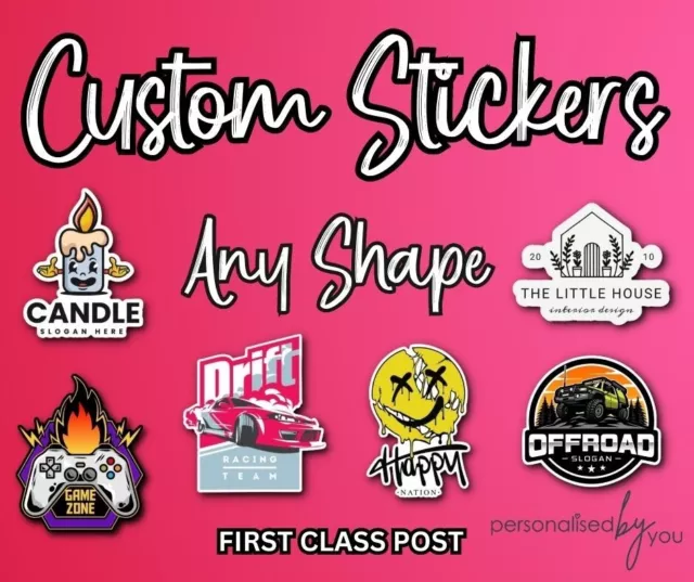Custom Personalised Printed Vinyl DIE CUT Stickers, Labels Any Shape Logo Design