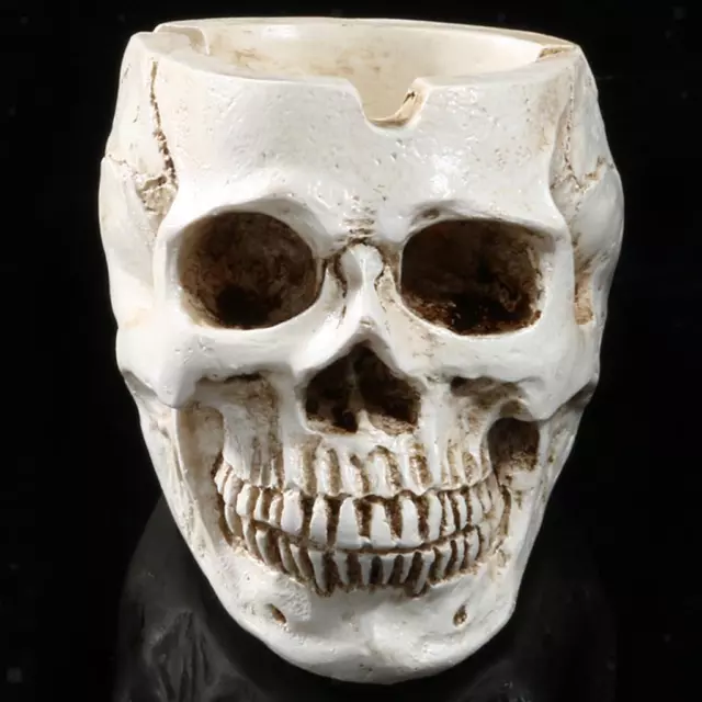 Human Skull Head Cigarette Ashtray Container Replica Home Bar Decor -White