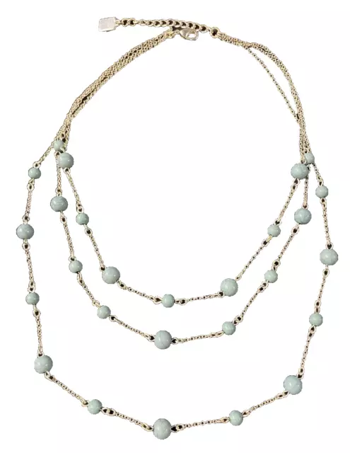 Chaps Ralph Lauren Silver Tone Triple Strand Faux Turquoise Beaded Necklace