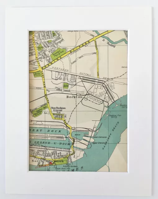 Antique 1940s London Map - Mounted - Colour - NORTH WOOLWICH, BECKTON