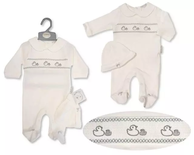 Newborn Baby Sleepsuit Girls Boys Neutral ~ Ducks  ~ White Grey ~ NB-0-3-6M ~abg 3