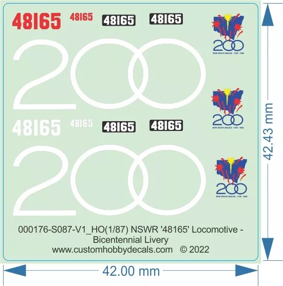 NSWR Bicentennial Livery Locos - HO (1/87) N (1/160) - Water Decal