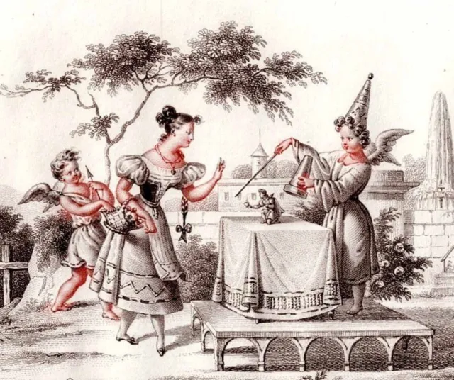 Gravure : BELLEVILLE (Jean-Pierre) 1833 l'amour magicien / magie escamoteur