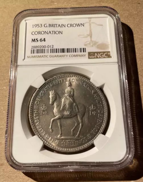 1953 Great Britain One Crown NGC MS 64 - Queen Elizabeth II Coronation