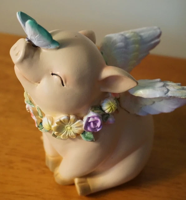 Pig with Wings Butterfly Garden Sculpture Figurine Country Primitive Home Decor