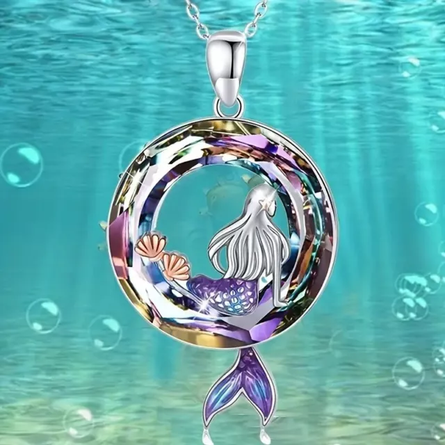 Rainbow Mystical Fire Topaz 925 Sterling Silver Little Mermaid Pendant Necklace