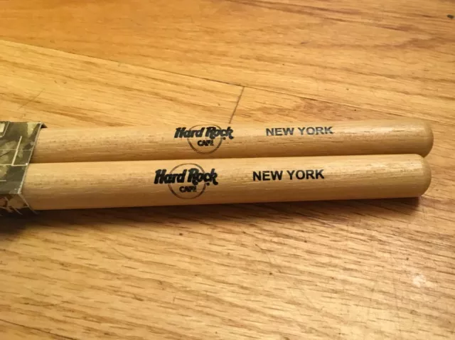 Brand New Rare Hard Rock Cafe HRC 16" Natural Wood Drum Sticks / New York USA