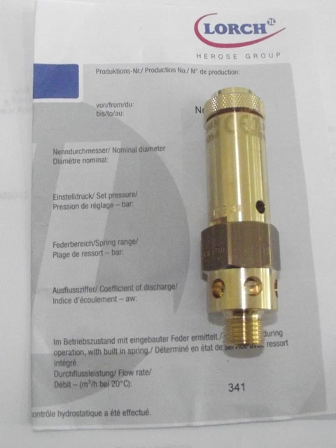 11 Bar Safety Valve / Blow off valve 1/4 BSP , 11 bar ( 175 PSI ) & Certificate