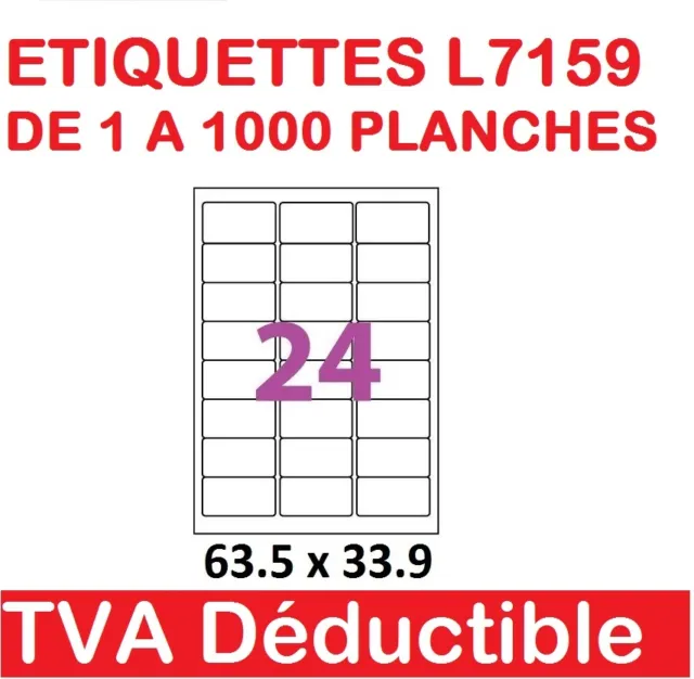 de 1 a 1000 planches de 24 étiquettes Autocollantes 63.5 X 33.9 mm  L7159