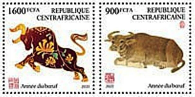Central Africa - 2020 Chinesisch Year Of The Ox - 2 Briefmarke Set - CA200626a
