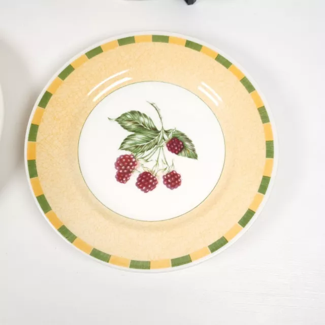 Churchill Somerset Fruits Salad Plates 20cm Fruit Raspberry Yellow Rim Set of 4 3