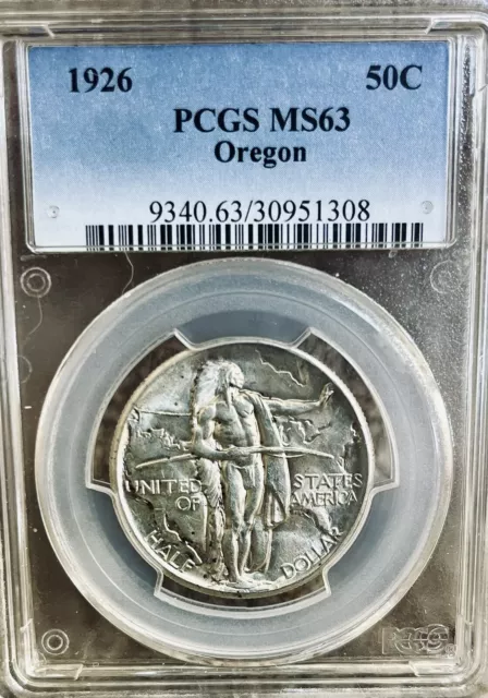 1926 oregon trail comm silver coin certified Pcgs MS63 Great Strike