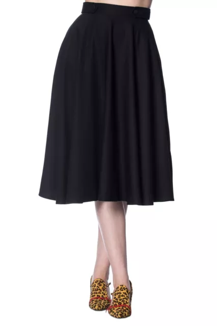 Banned Retro Tellerrock Di Di Swing Skirt Plain Vintage Schwarz mit Taschen 50s