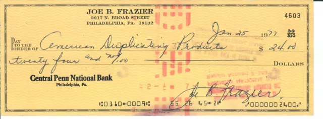 Joe Frazier Boxing Champ Signed/Autographed 1977 Bank Check COA