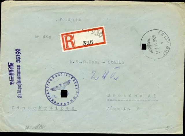 890563) Dienstbrief mit Einschreiben 1943 nach Dresden